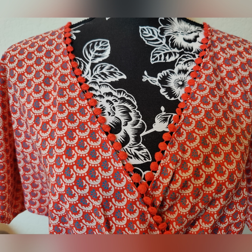 NWT Francesca's Collection Adorable "Mya'n Bohemian Midi Dress (Medium) 🧡🤍🩵🧡 - Picture 3 of 16